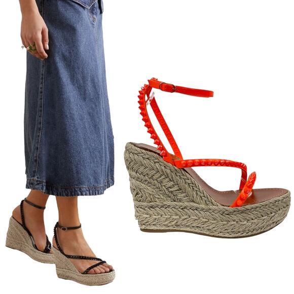 Christian Louboutin Mafaldina Zeppa 120 Wedge Sandal Orange Size 40 - Picture 1 of 15